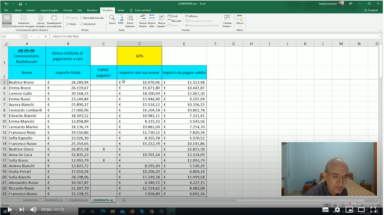 Excel ITA - Lezione 11: 🚙🚙🚙 Concessionaria Ruotebucate - Pagamenti a rate e cattivi pagatori
